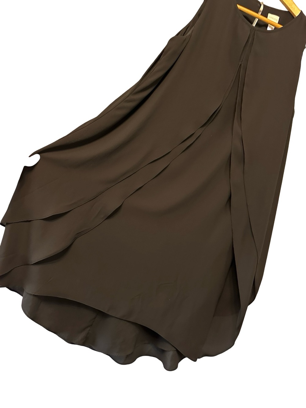 Chico’s Black Layered Chiffon Shift Dress Large Asymmetrical Overlay Midi - Picture 4 of 11